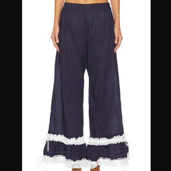 Selkie Pants - Selkie Pinstripe Pantalettes Navy Ribbon Lace Trousers Pants Kawaii Regency